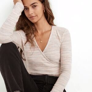 Madewell Cream Long Sleeve Wrap Top